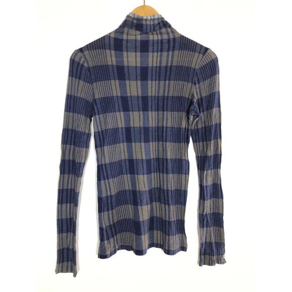 Club Monaco Julie Sweater Plaid Long Sleeve Turtleneck Wool Blend Blue & Gray S - Picture 5 of 8